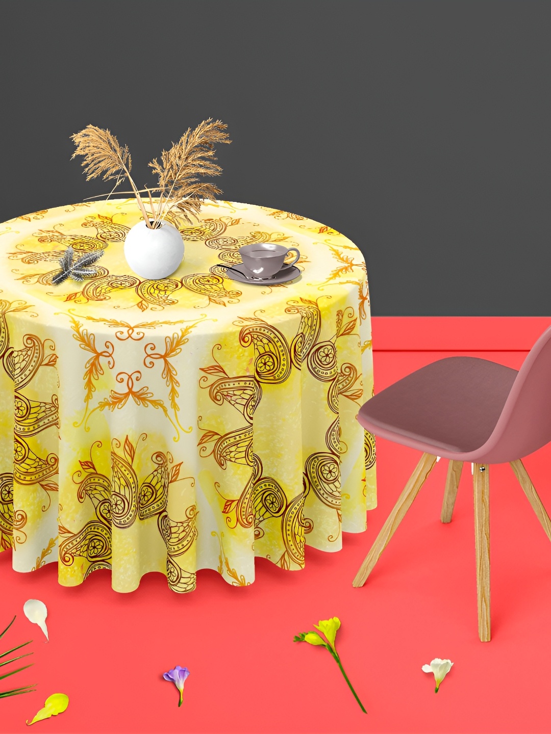 

ArtzFolio Yellow Anti-Slip Round 4-Seater Table Cover