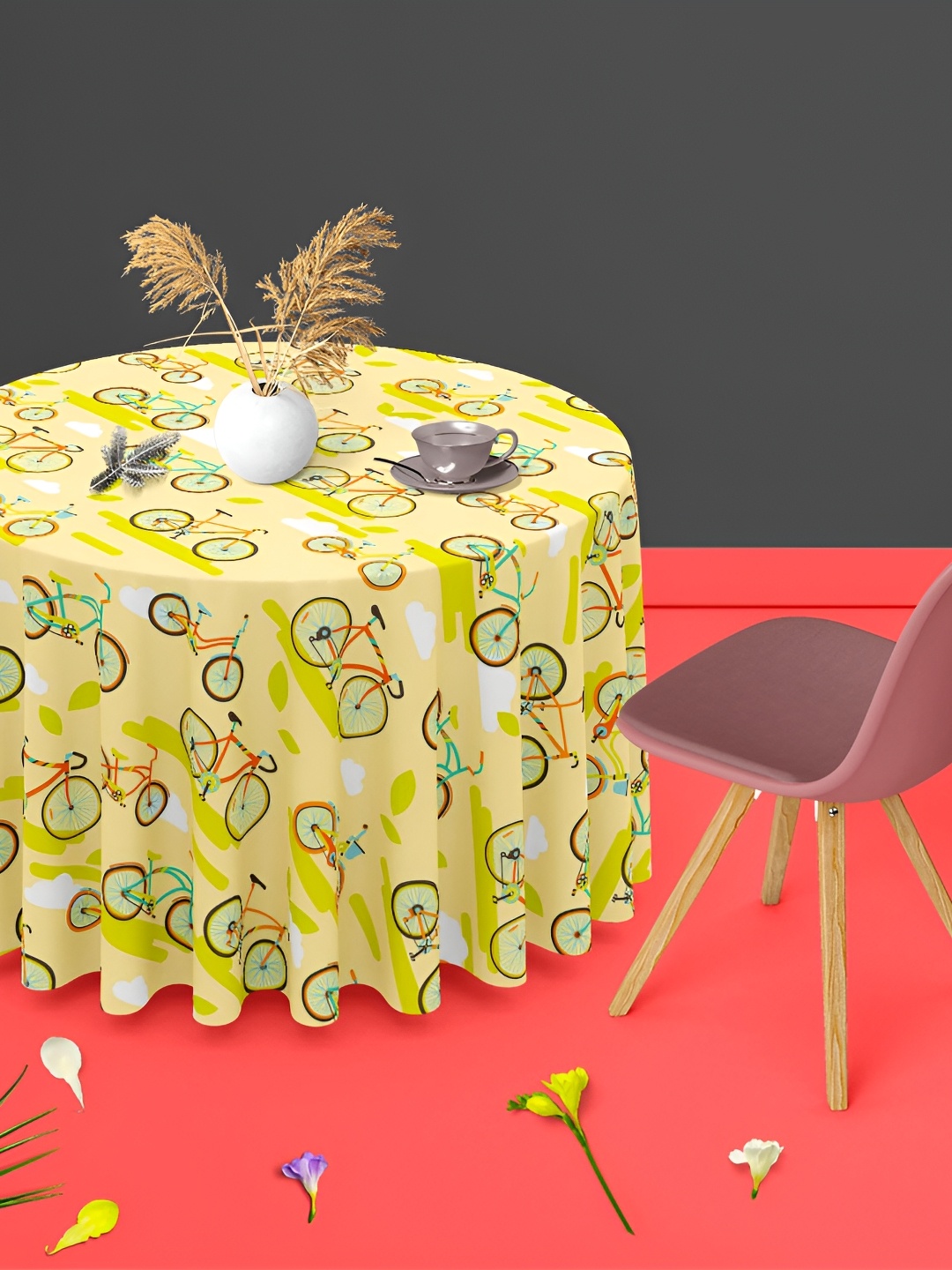 

ArtzFolio Yellow & Green Velvet Anti-Slip Round 6-Seater Table Cover