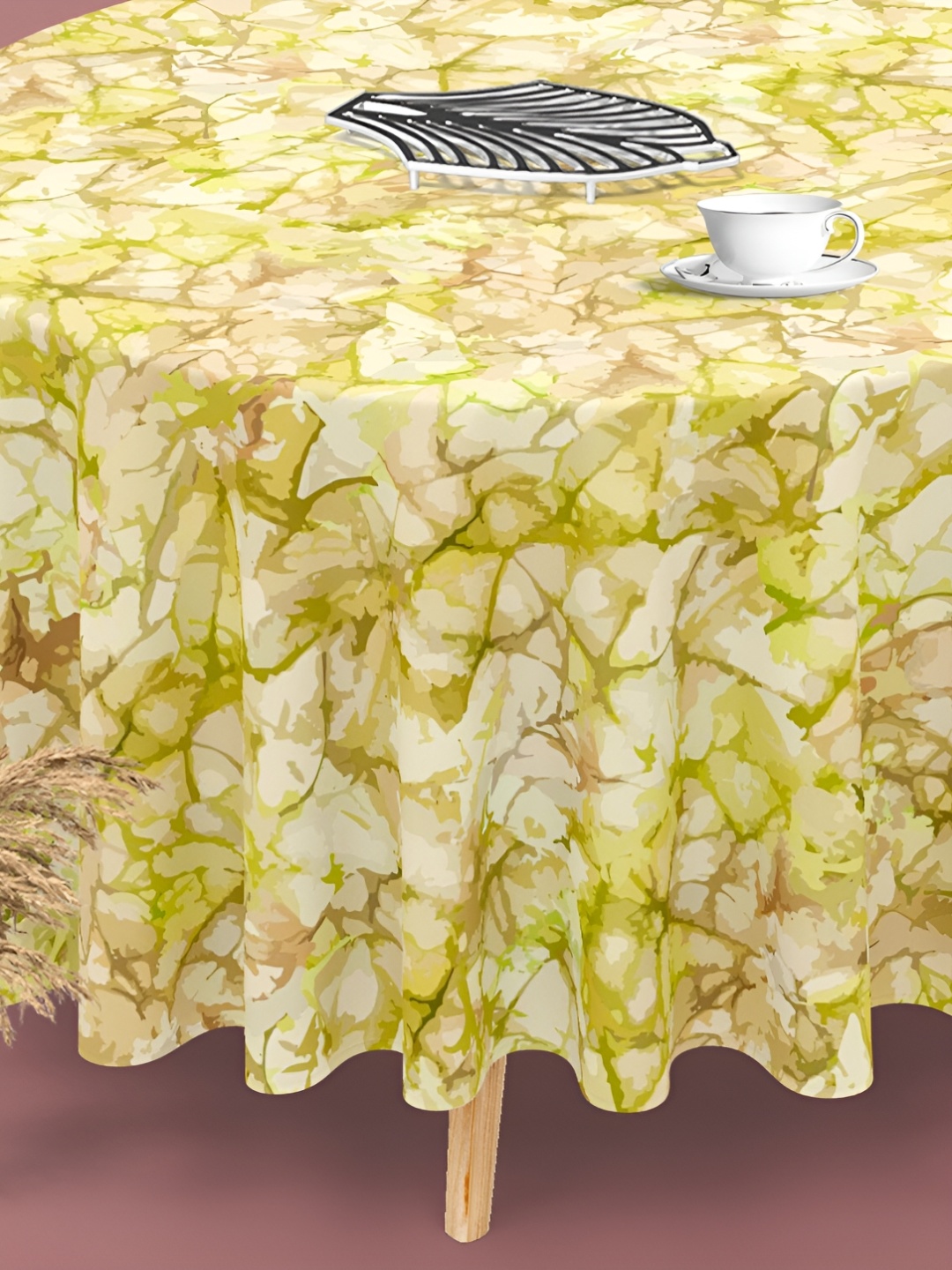 

ArtzFolio White & Green Anti-Slip Round 6-Seater Table Cover