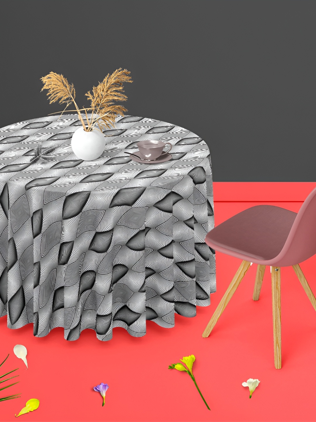 

ArtzFolio White & Black Anti-Slip Round 4-Seater Table Cover
