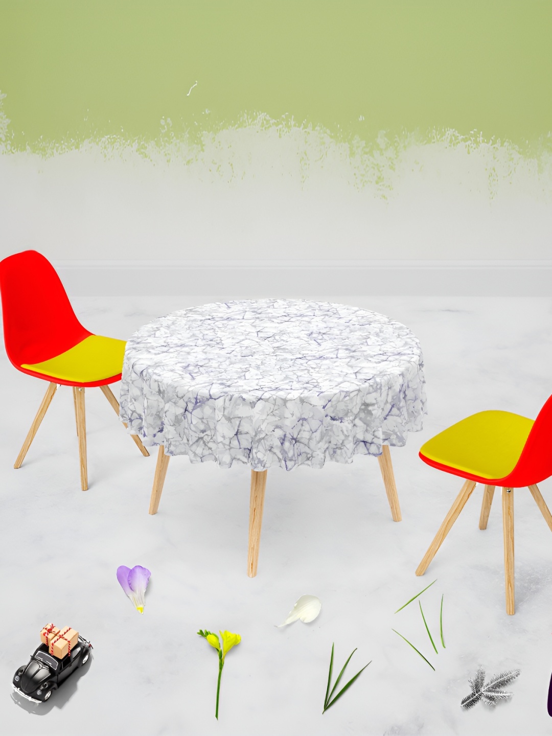 

ArtzFolio White & Grey Abstract Printed Anti Slip Round 6 Seater Table Cover