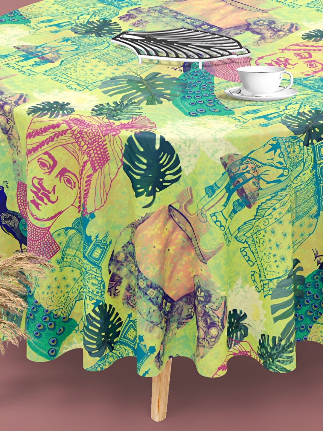 

ArtzFolio Green Anti-Slip Round 8-Seater Table Cover