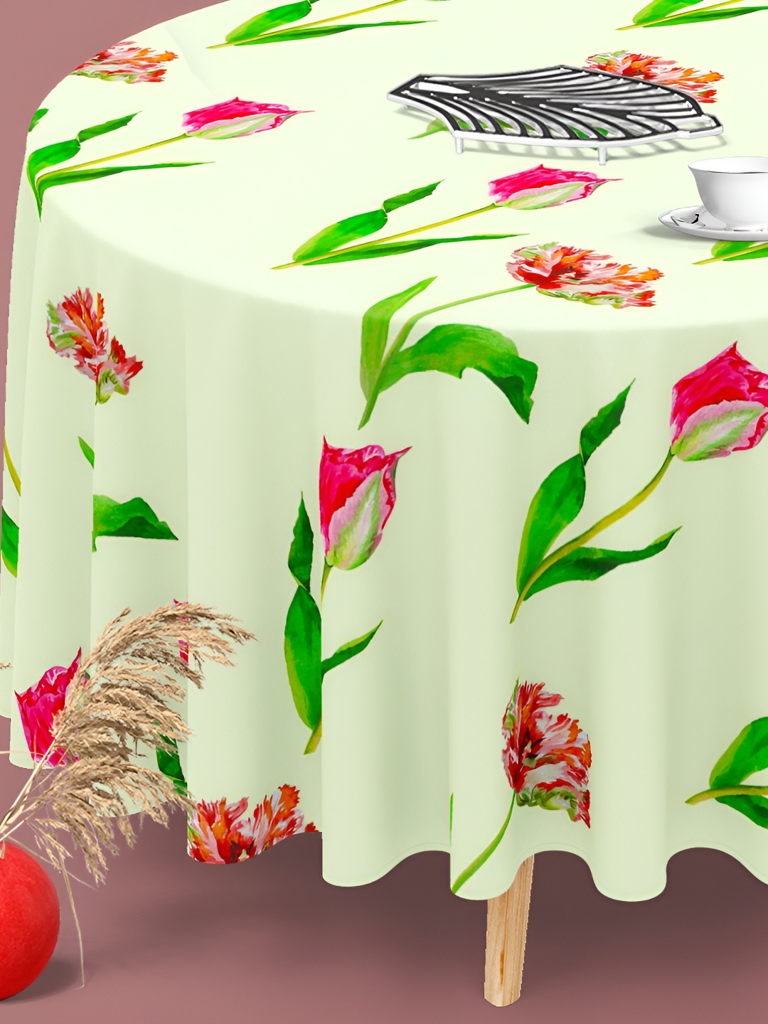 

ArtzFolio Green & Red Printed Anti Slip Round Table Cover
