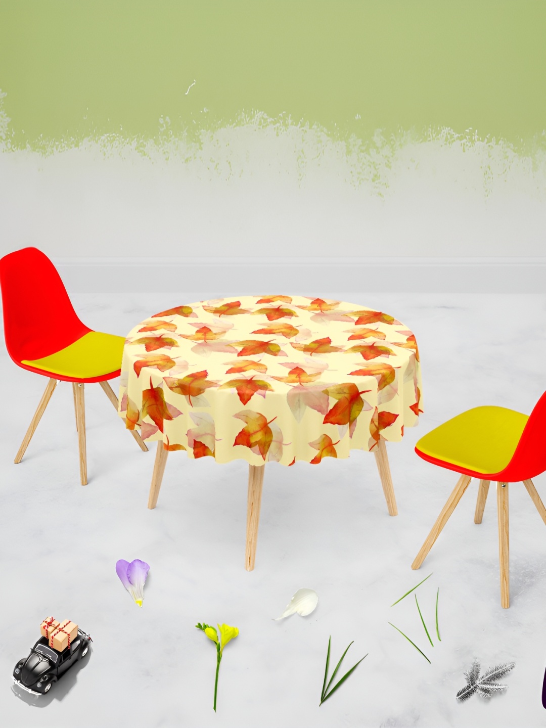 

ArtzFolio Orange Printed Anti-Slip Velvet Round 6-Seater Table Cover