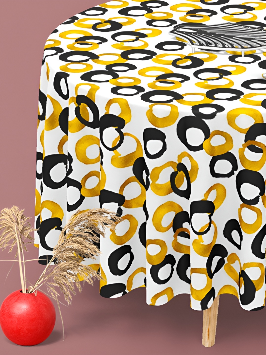 

ArtzFolio White & Black Printed Velvet Anti Slip Round Table Cover