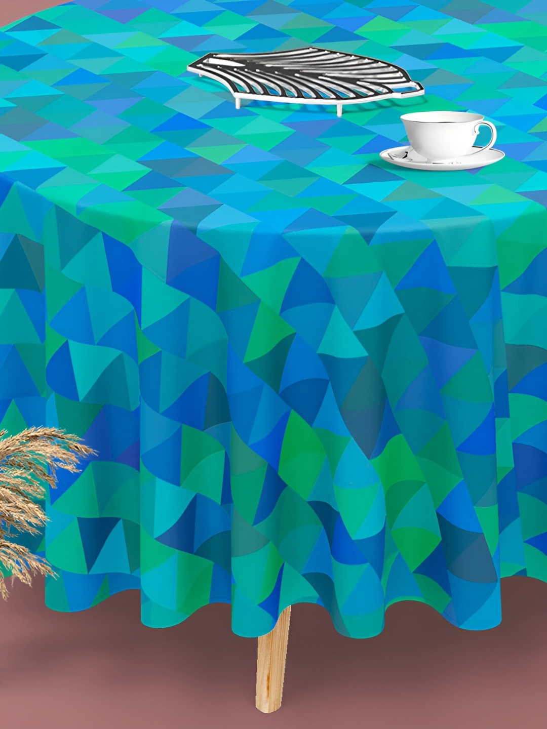 

ArtzFolio Blue & Green Printed Anti Slip Round Table Cover