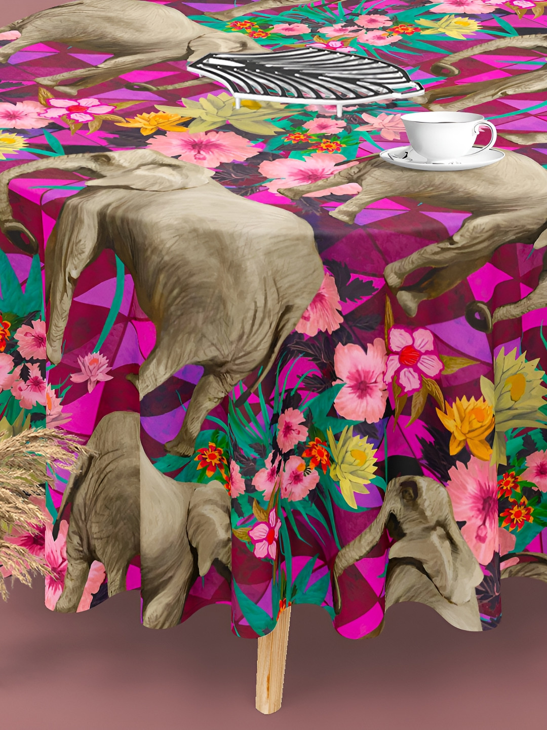 

ArtzFolio Purple & Green Velvet Anti-Slip Round 4-Seater Table Cover