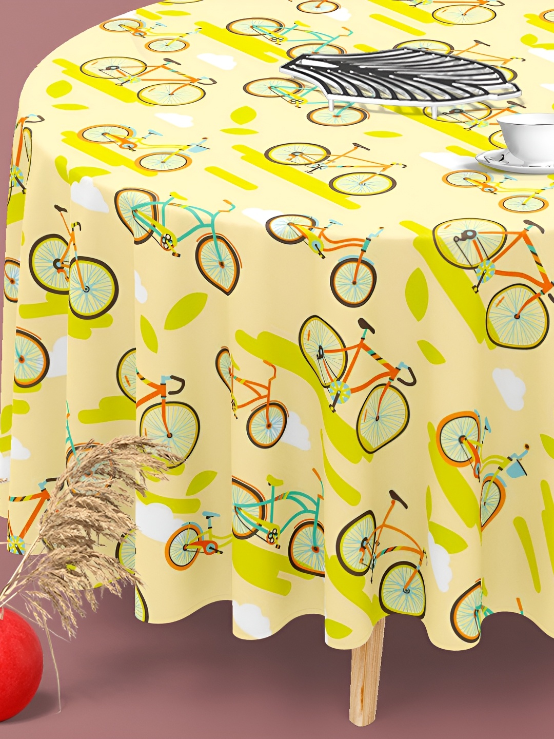 

ArtzFolio Yelloiw Anti-Slip Round 6-Seater Table Cover, Yellow