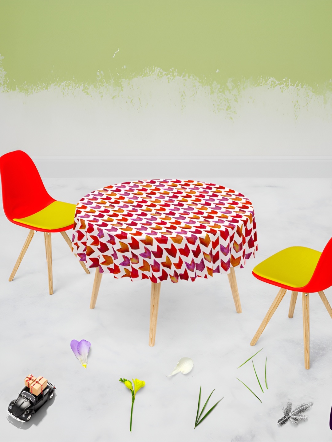 

ArtzFolio Red & White Anti-Slip Round 6-Seater Table Cover