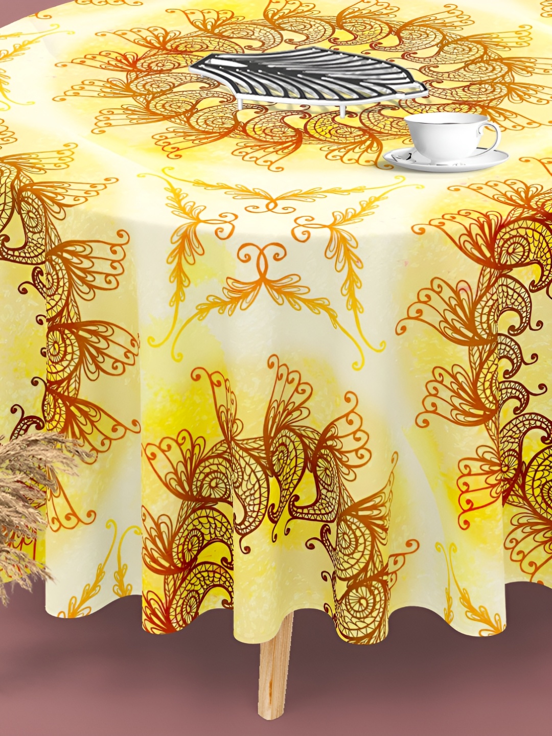 

ArtzFolio Yellow Anti-Slip Round 6-Seater Table Cover