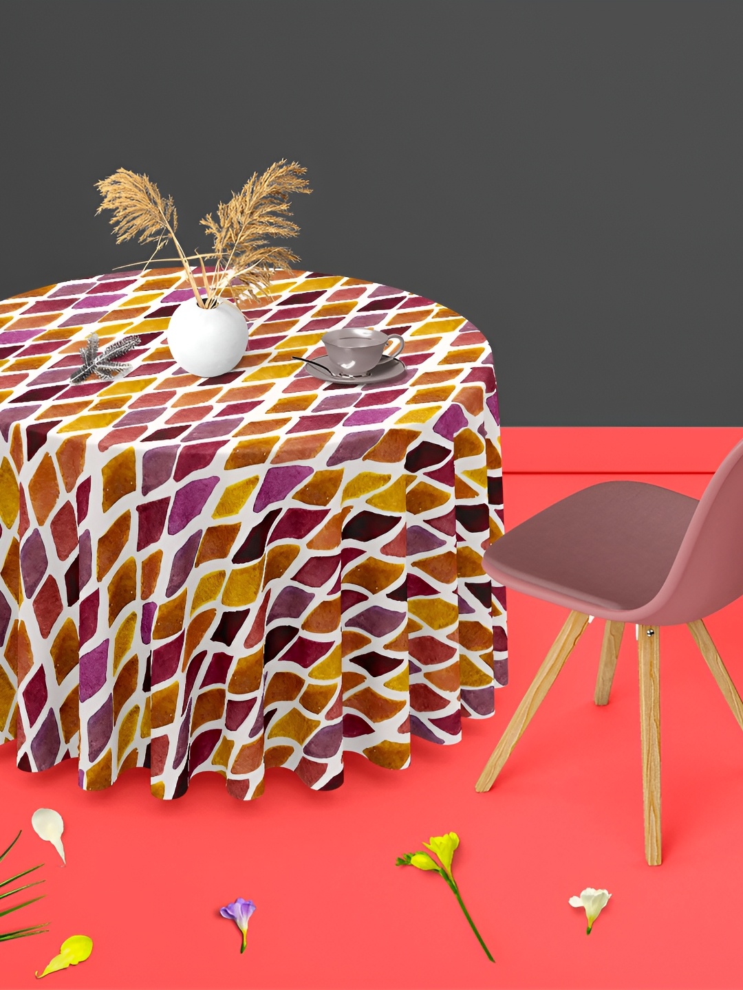 

ArtzFolio Yellow & Purple Anti-Slip Round 4-Seater Table Cover