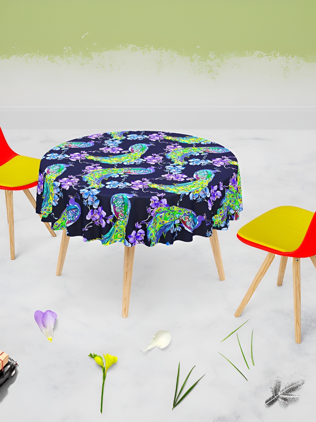 

ArtzFolio Blue & Green Printed Velvet Anti-Slip Round Table Cover