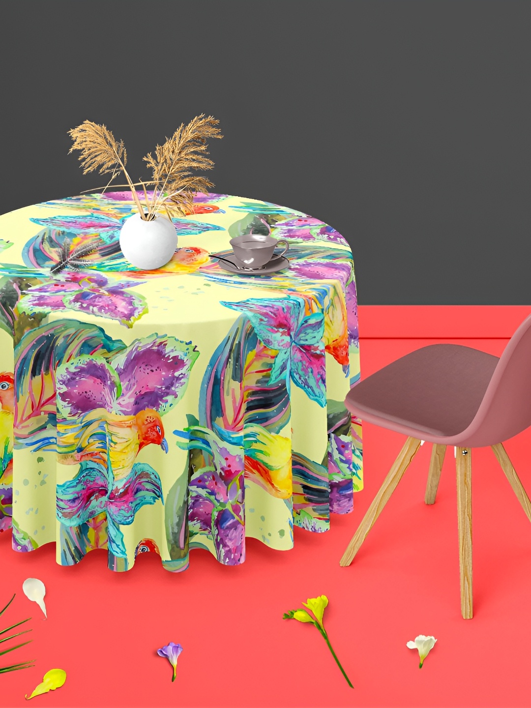 

ArtzFolio Yellow & Blue Printed Velvet Anti Slip Round Table Cover