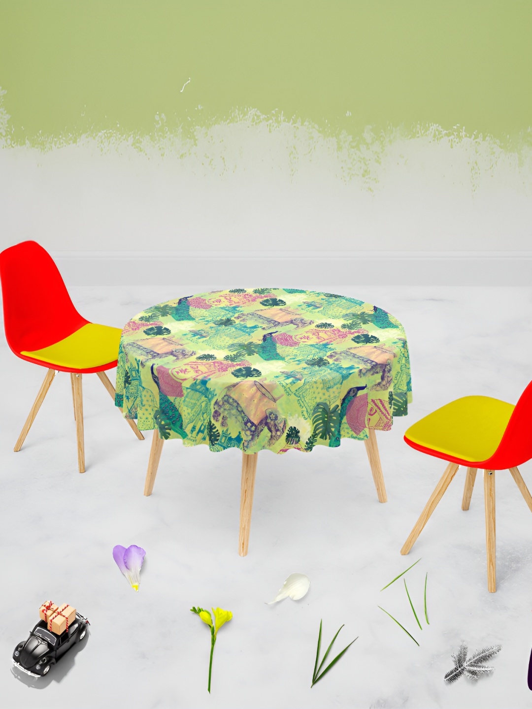 

ArtzFolio Green Printed Anti-Slip Round 8-Seater Table Cover