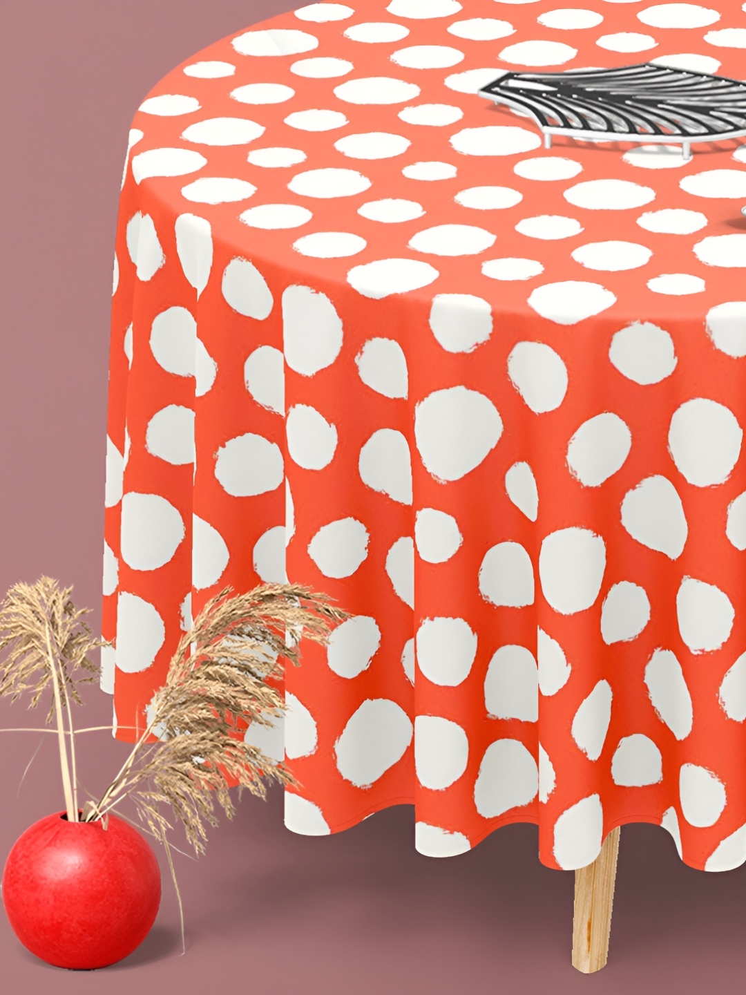 

ArtzFolio Orange & White Printed Velvet Anti-Slip Round 8-Seater Table Cover