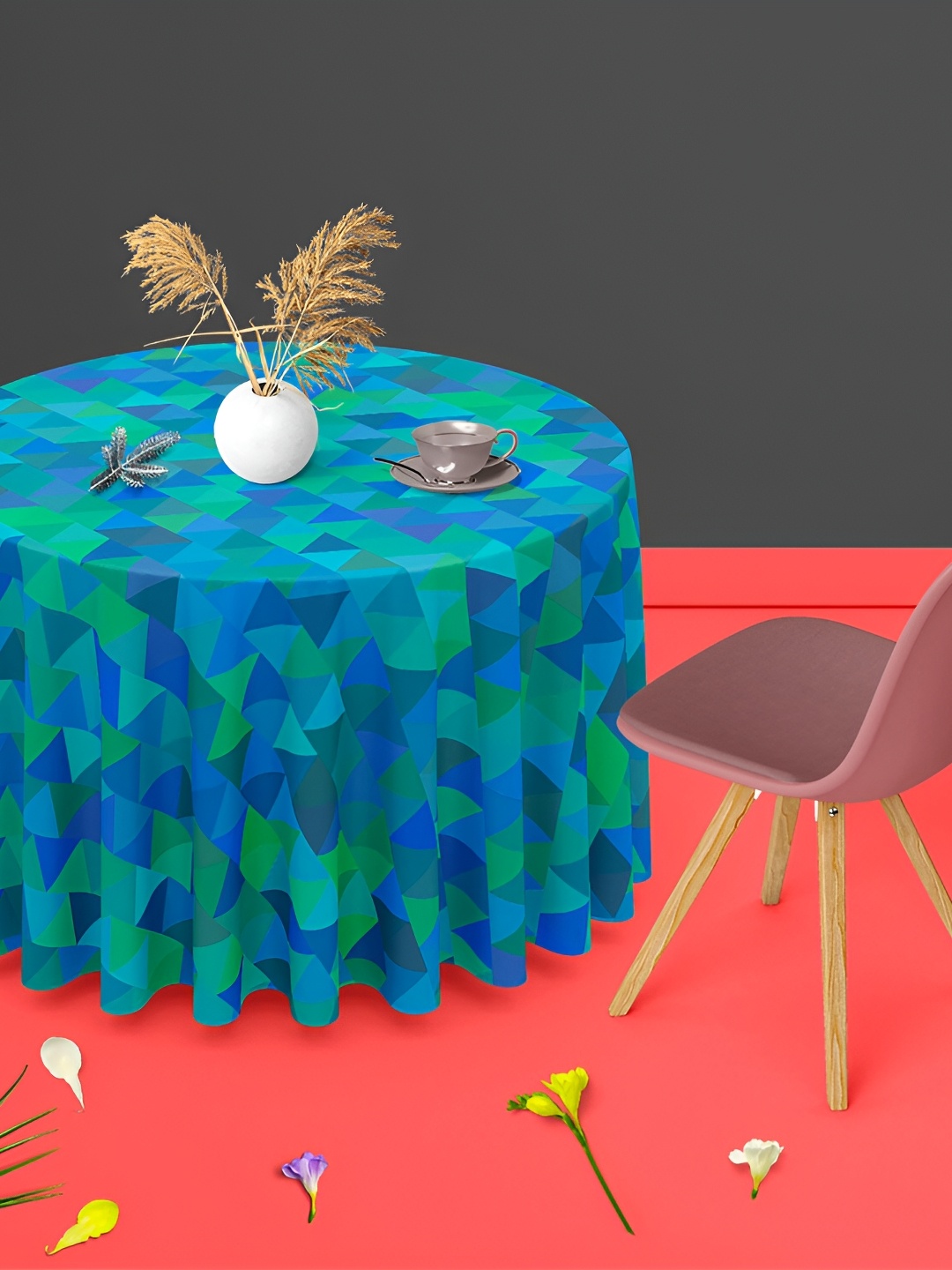 

ArtzFolio Blue & Green Anti-Slip Round 8-Seater Table Cover