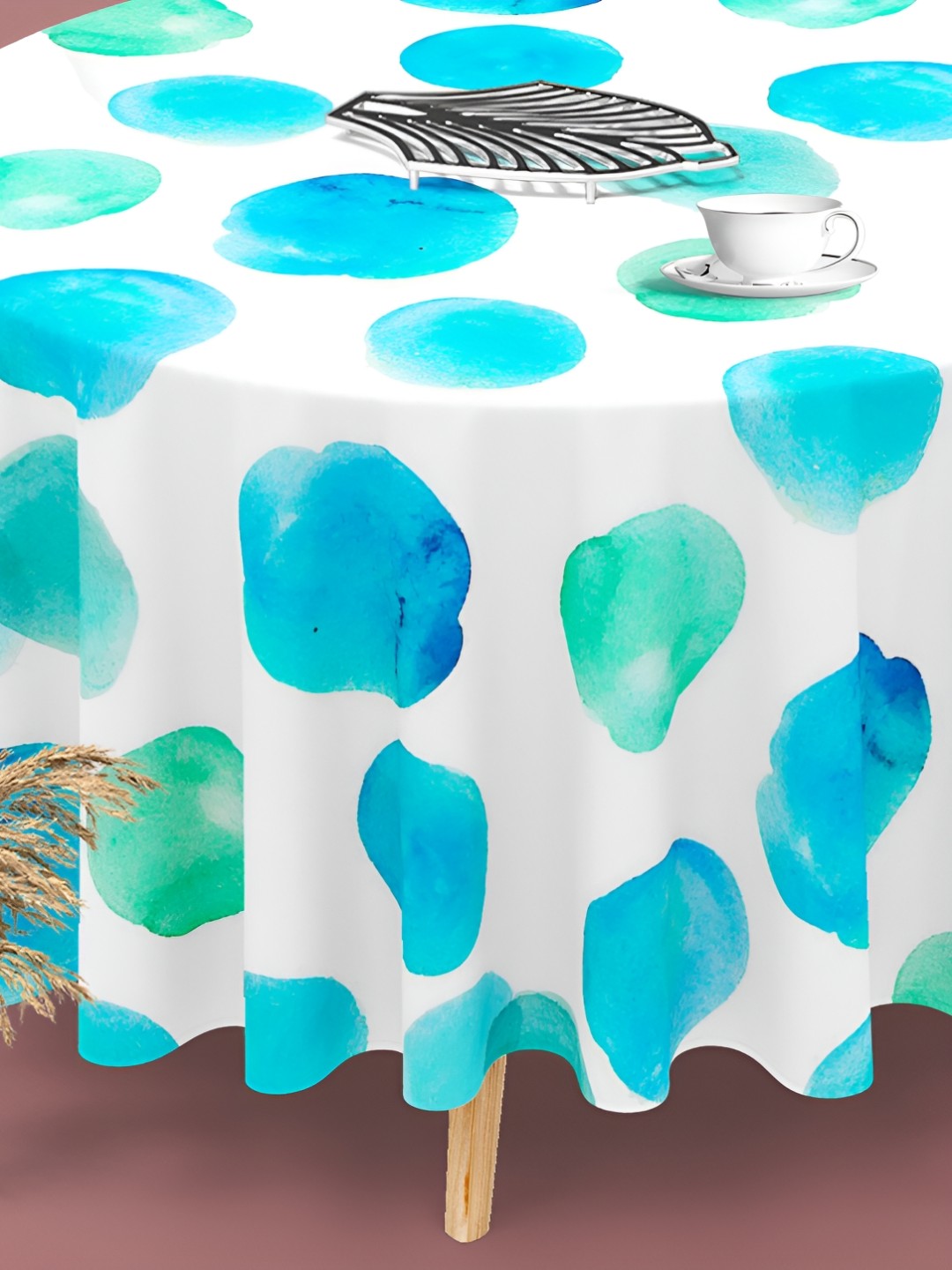 

ArtzFolio White & Blue Printed Anti-Slip Round Table Cover