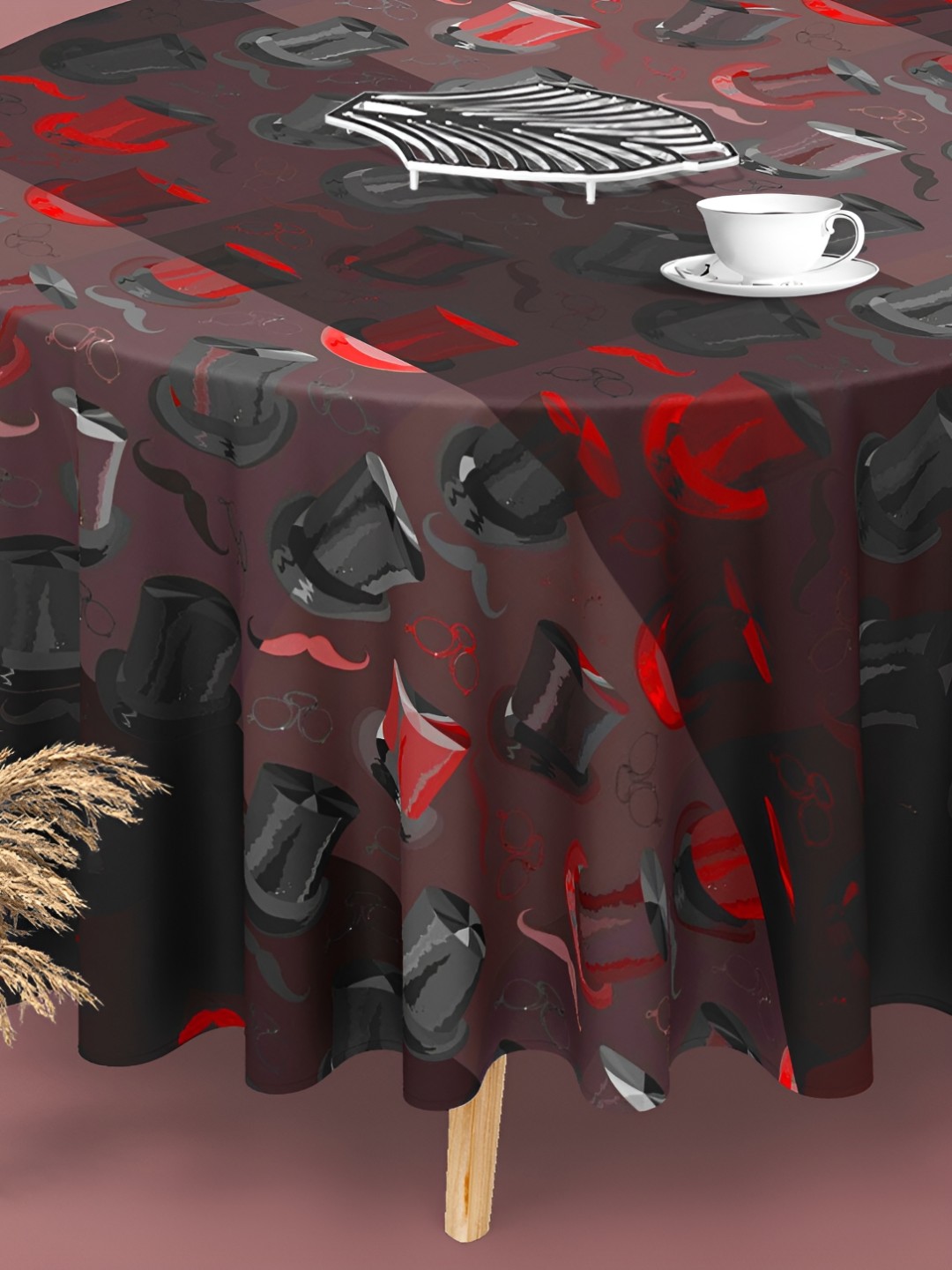 

ArtzFolio Brown & Grey Printed Velvet Anti-Slip Round 4-Seater Table Cover