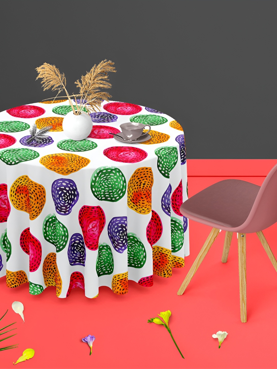 

ArtzFolio White Anti-Slip Round 4-Seater Table Cover