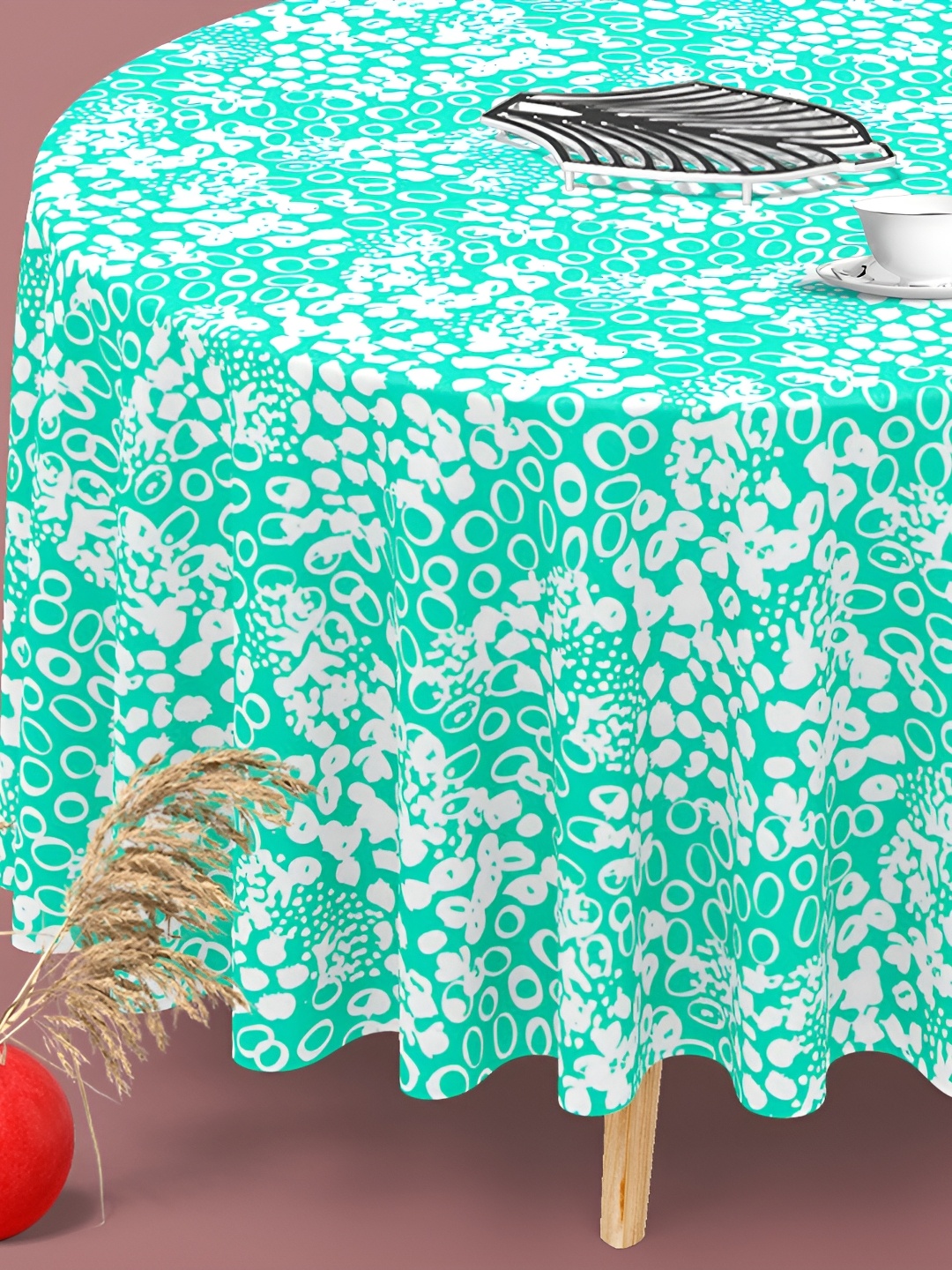 

ArtzFolio Sea Green & White Anti-Slip Round 4-Seater Table Cover