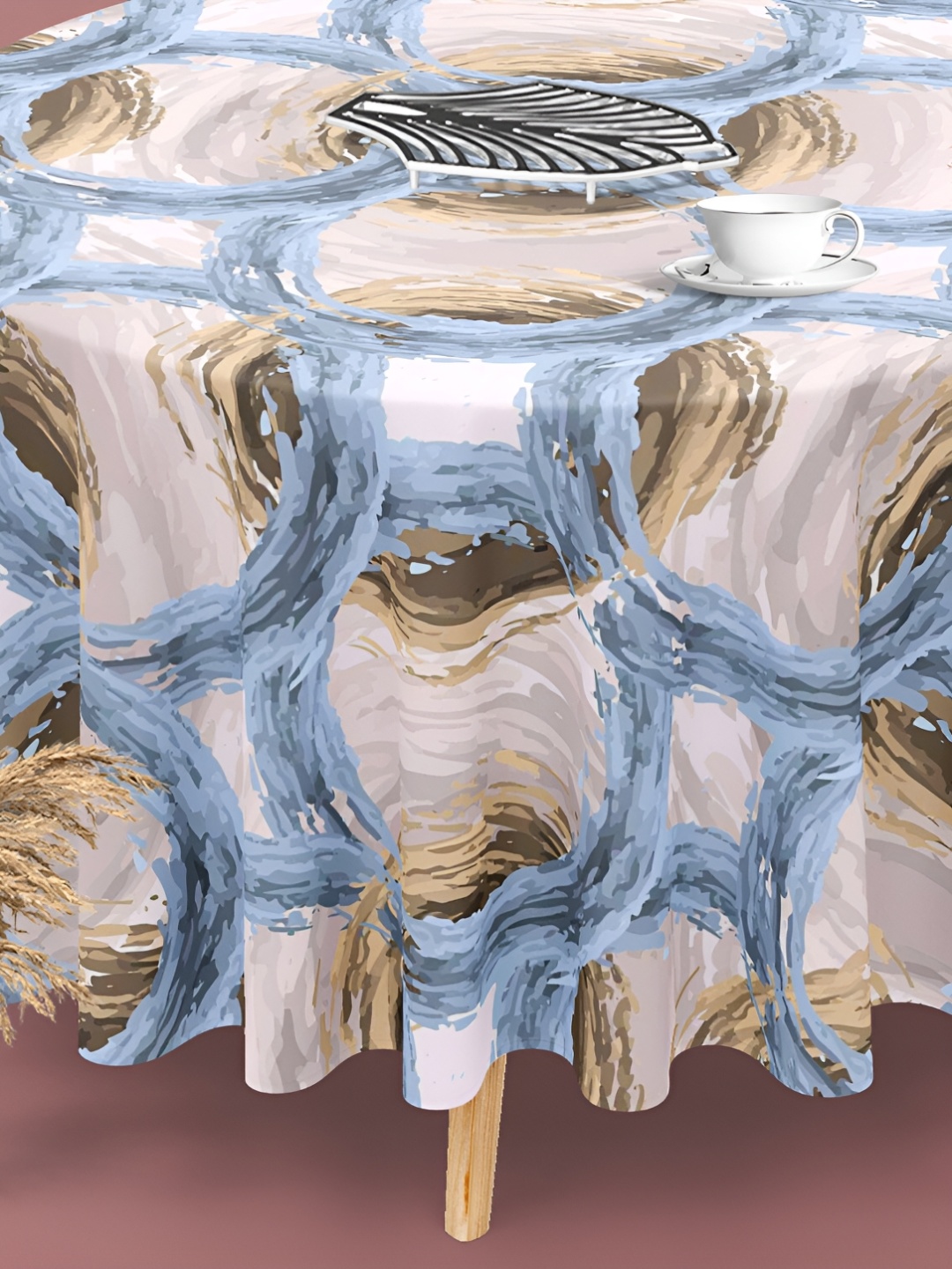 

ArtzFolio Blue Anti-Slip Round 6-Seater Table Cover