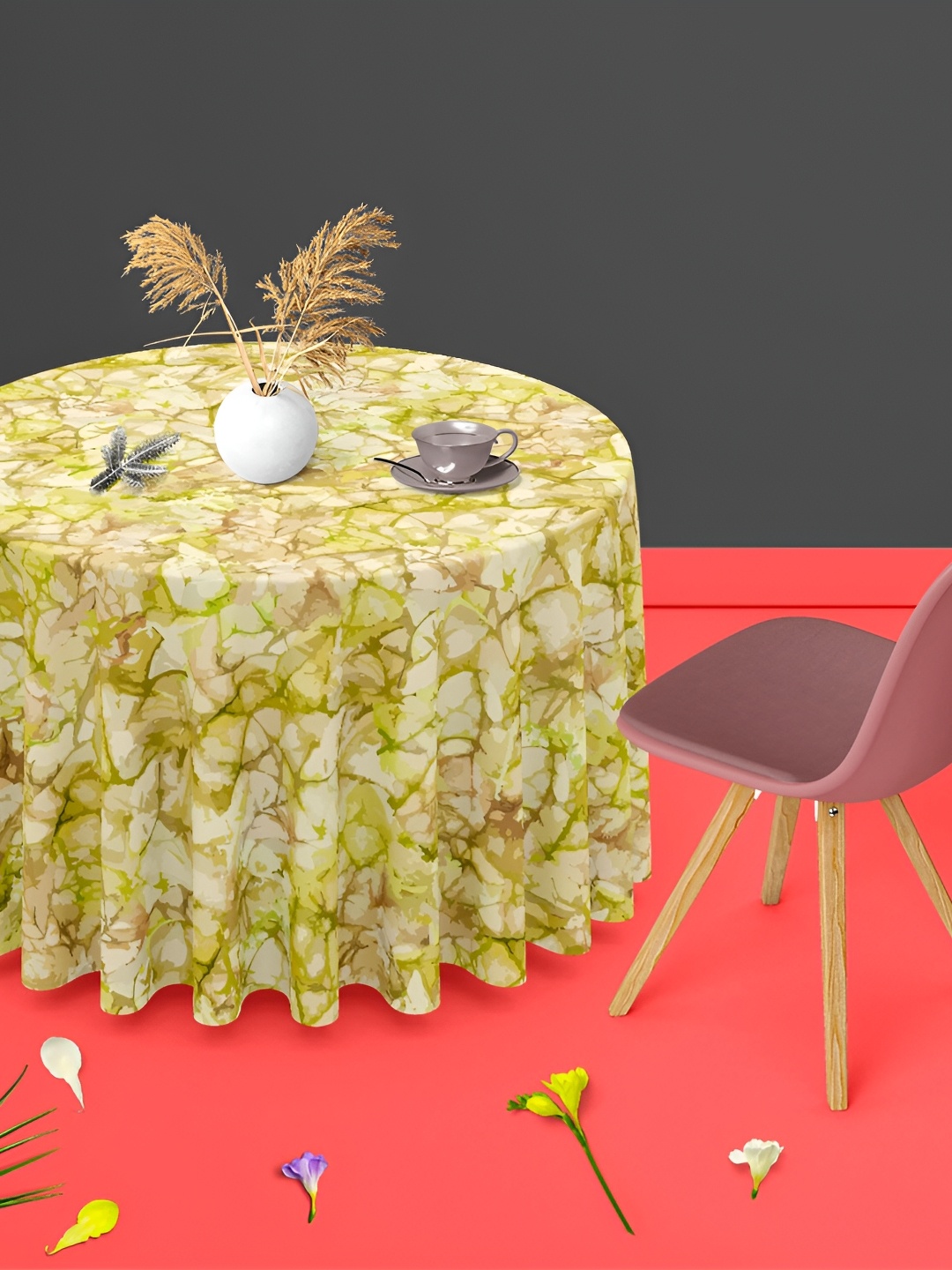 

ArtzFolio Yellow Printed Canvas Anti-Slip Round 4-Seater Table Cover