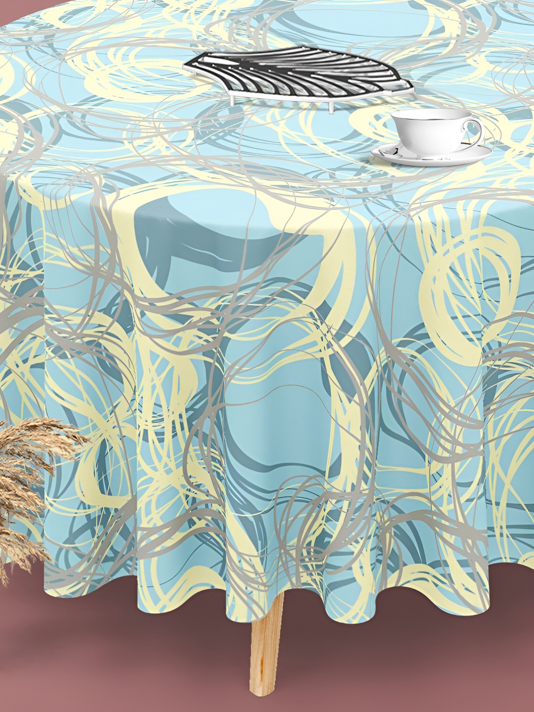 

ArtzFolio Blue Printed Anti-Slip Round 8-Seater Table Cover