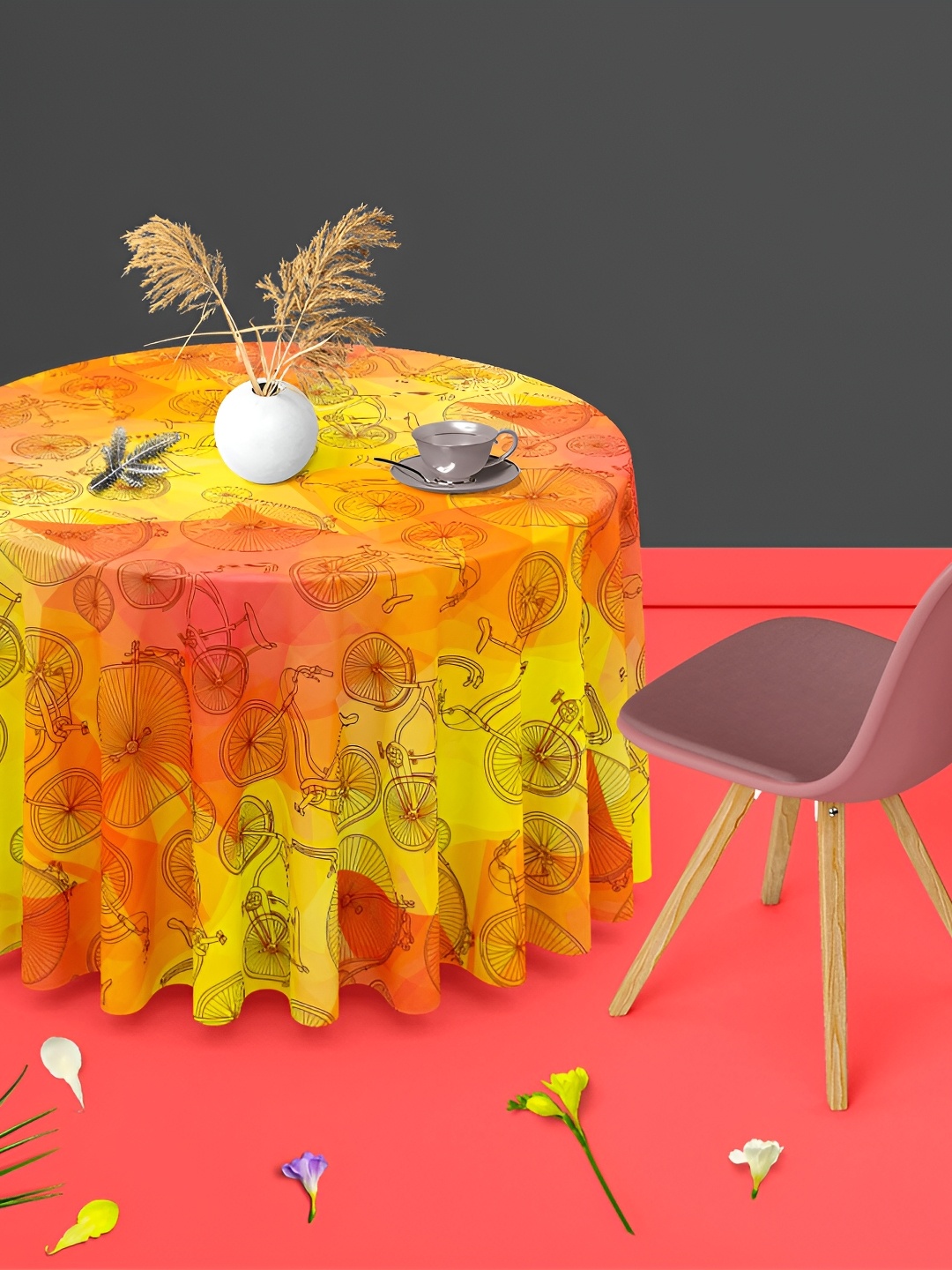 

ArtzFolio Yellow Printed Anti-Slip Round 6-Seater Table Cover