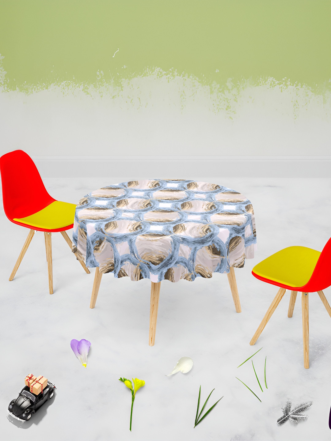 

ArtzFolio White & Blue Abstract Printed Anti-Slip Round 4 Seater Table Cover