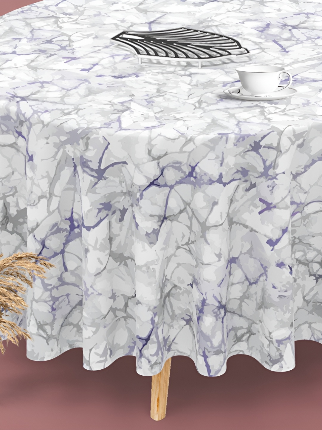 

ArtzFolio White & Grey Printed Anti-Slip Round 4-Seater Table Cover