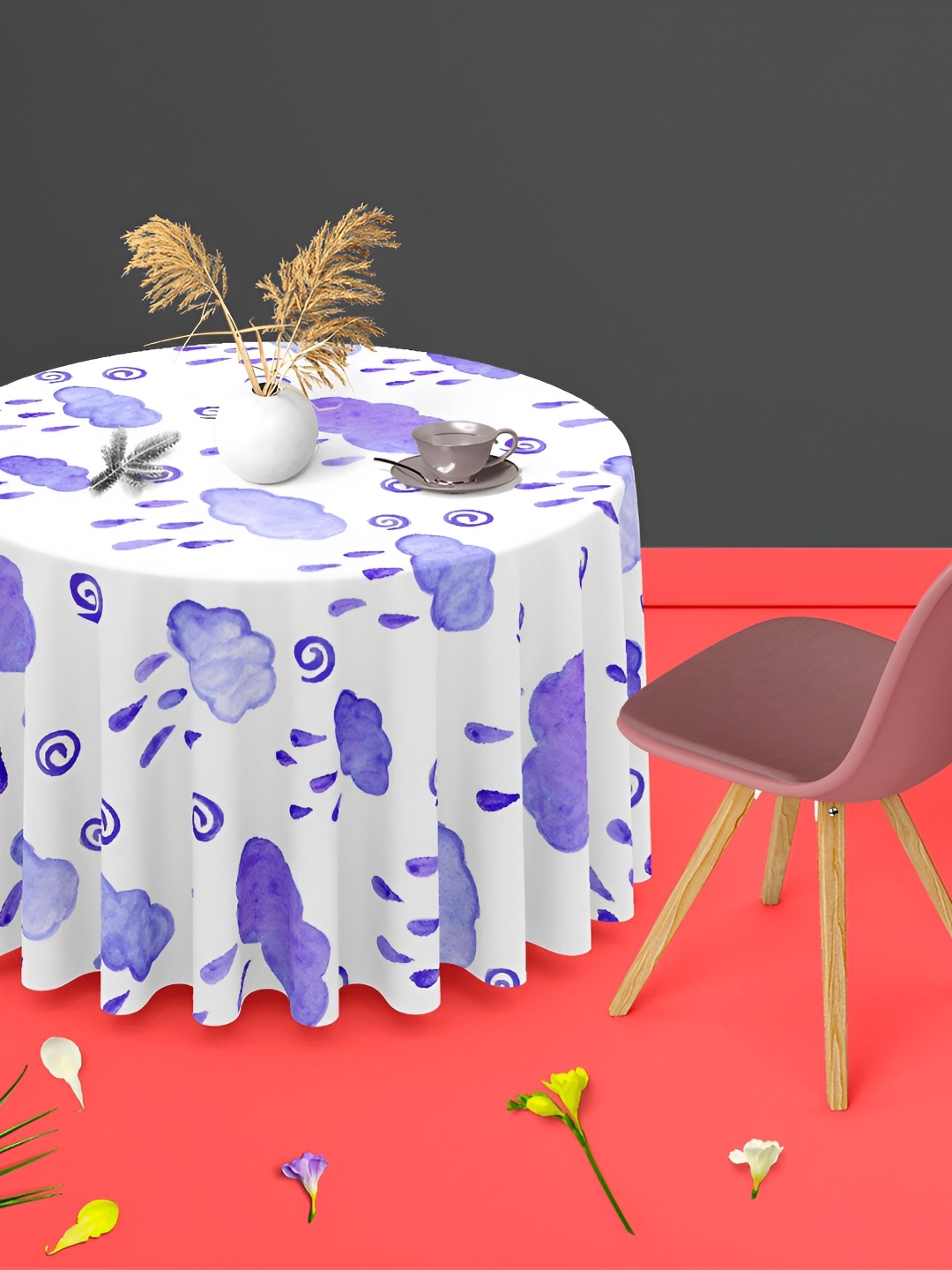 

ArtzFolio White & Pruple Anti-Slip Round 8-Seater Table Cover