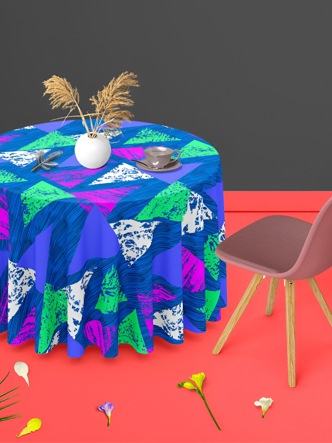 

ArtzFolio Blue Anti-Slip Round 6-Seater Table Cover