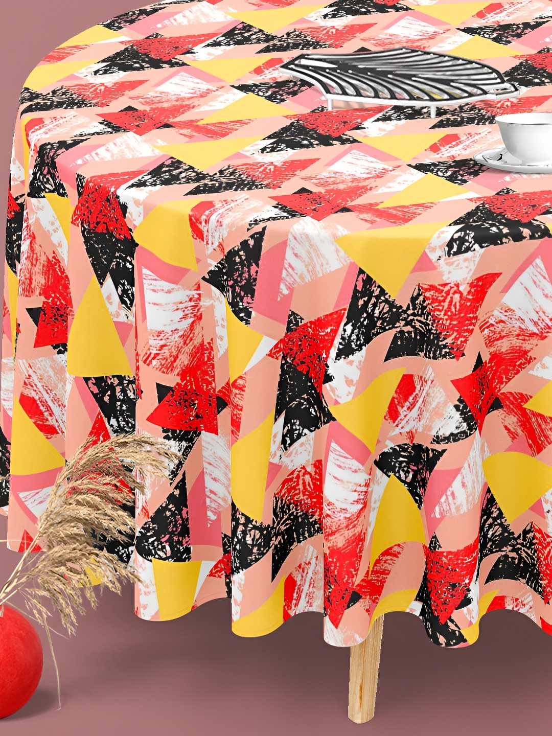 

ArtzFolio Yellow & Red Anti-Slip Round 8-Seater Table Cover