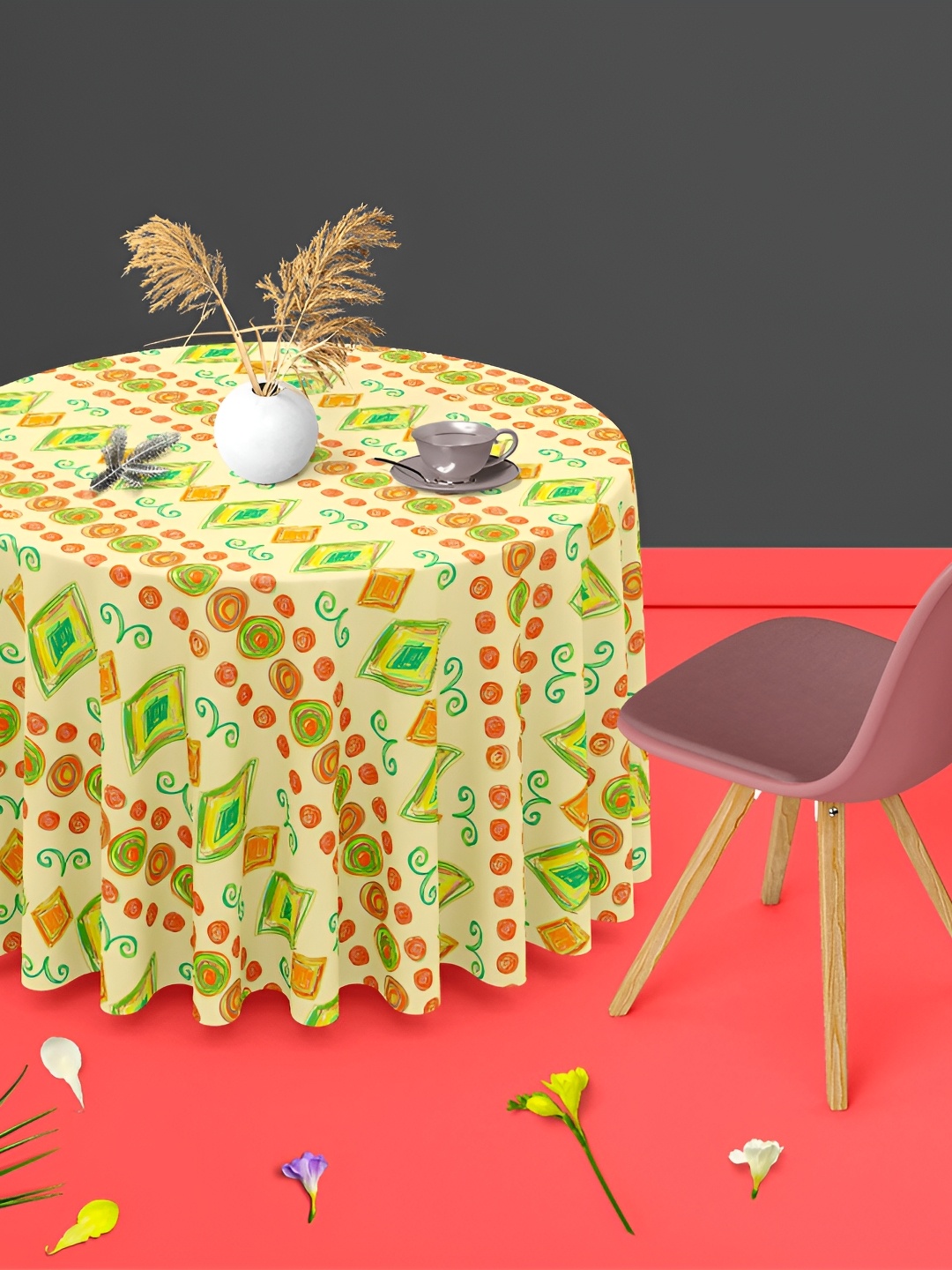 

ArtzFolio Yellow Anti-Slip Round 8-Seater Table Cover