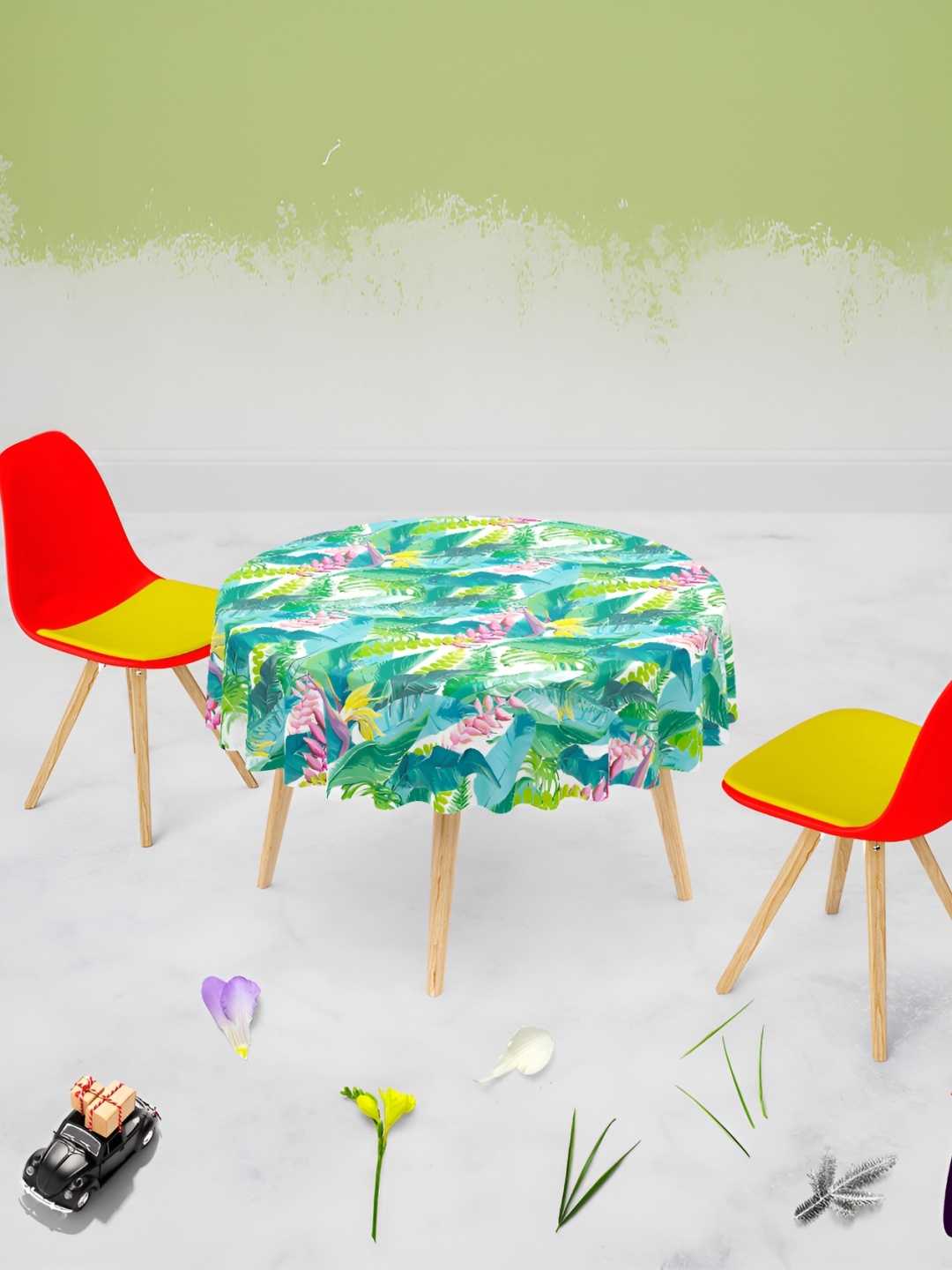 

ArtzFolio Green & Pink Printed Canvas Anti-Slip Round 8-Seater Table Cover