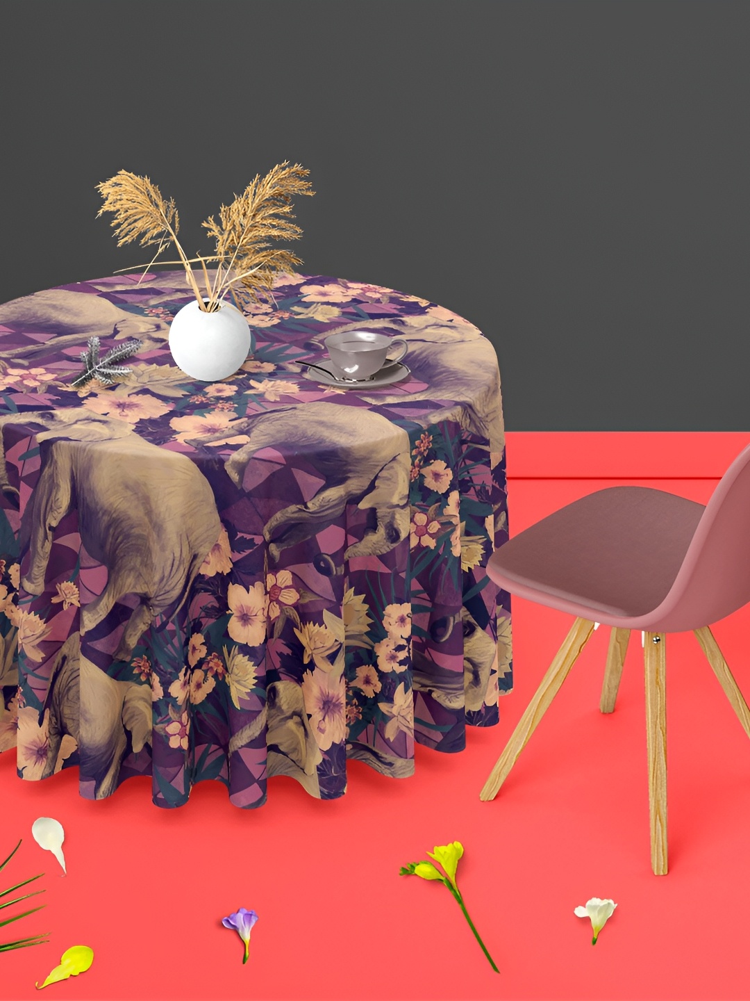 

ArtzFolio Purple & Beige Cotton Anti-Slip Round 6-Seater Table Cover