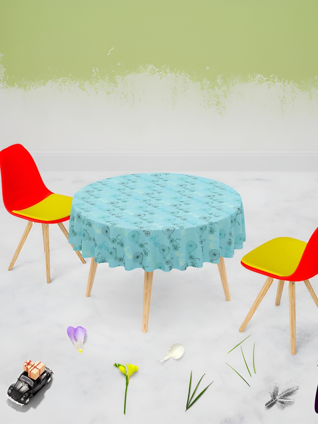 

ArtzFolio Blue Printed Anti-Slip Round 6-Seater Table Cover