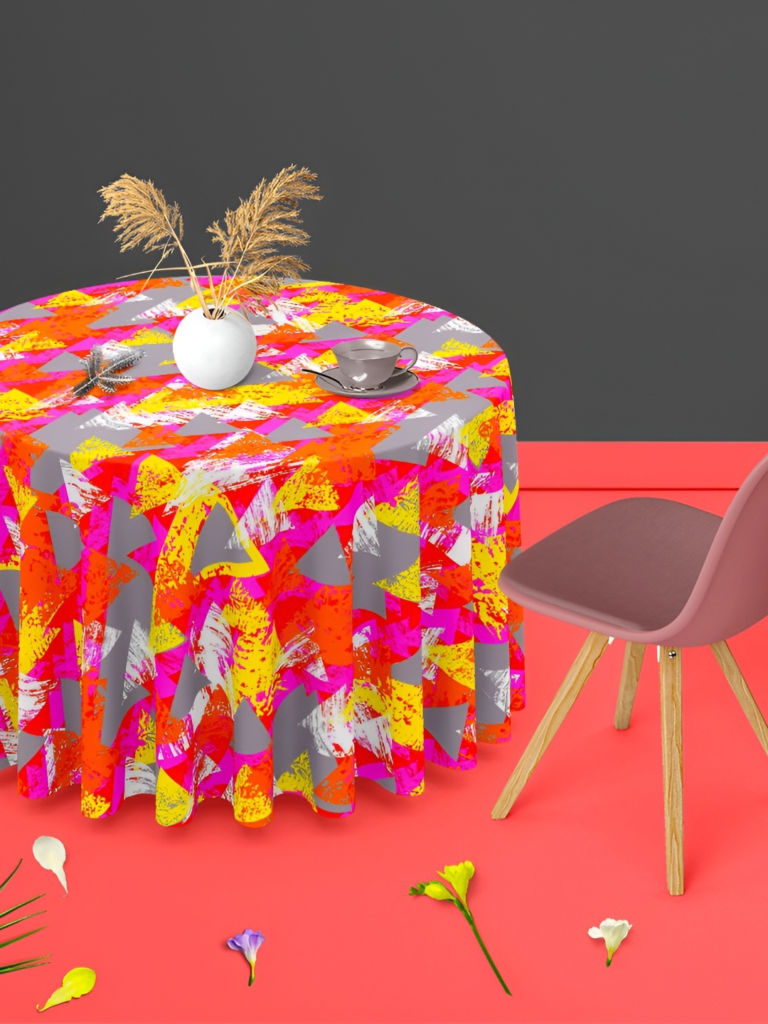 

ArtzFolio Red & Grey Anti-Slip Round 6-Seater Table Cover