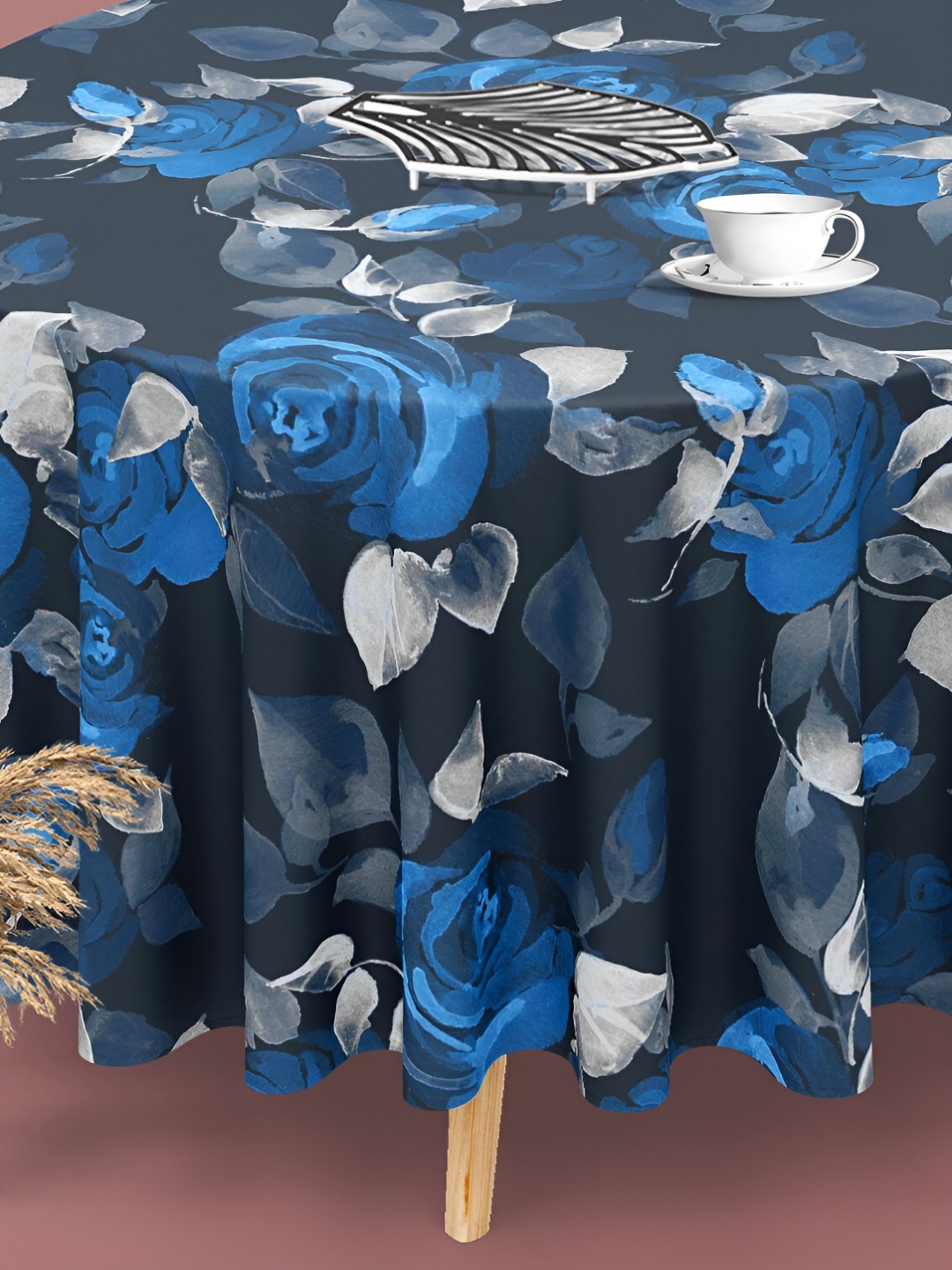 

ArtzFolio Blue & Grey Cotton Anti-Slip Round 8-Seater Table Cover