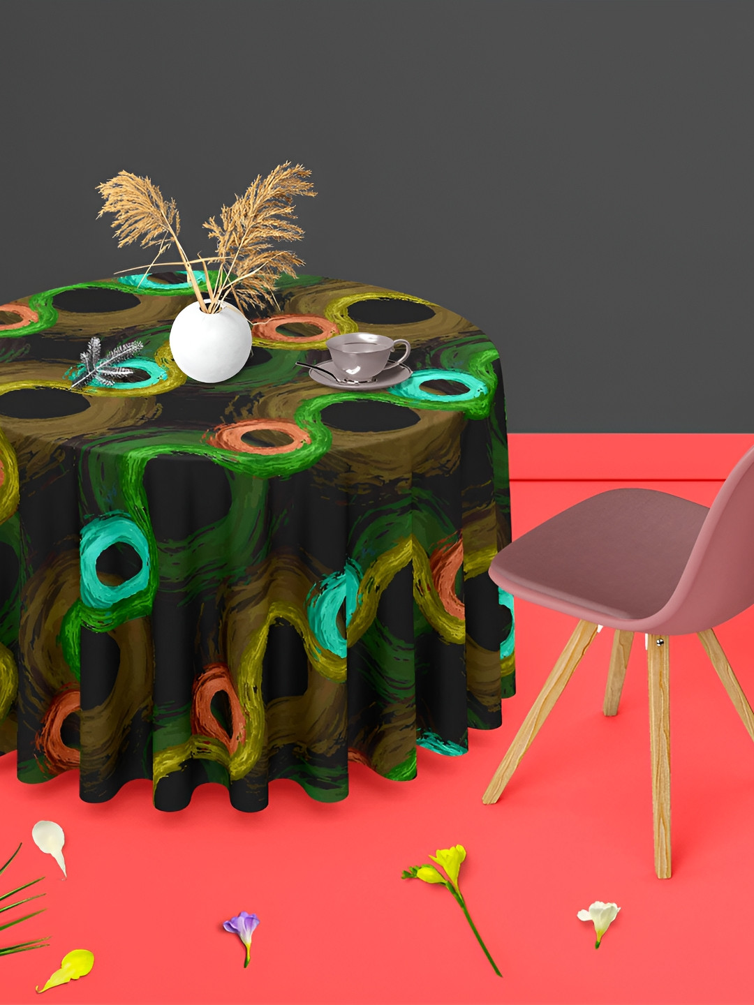 

ArtzFolio Black Printed Anti-Slip Round 8-Seater Table Cover