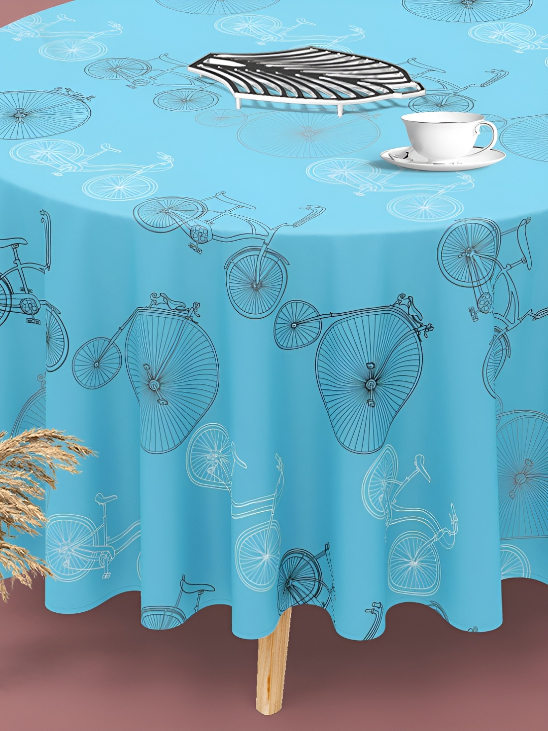 

ArtzFolio Blue Anti-Slip Velvet Round 6-Seater Table Cover