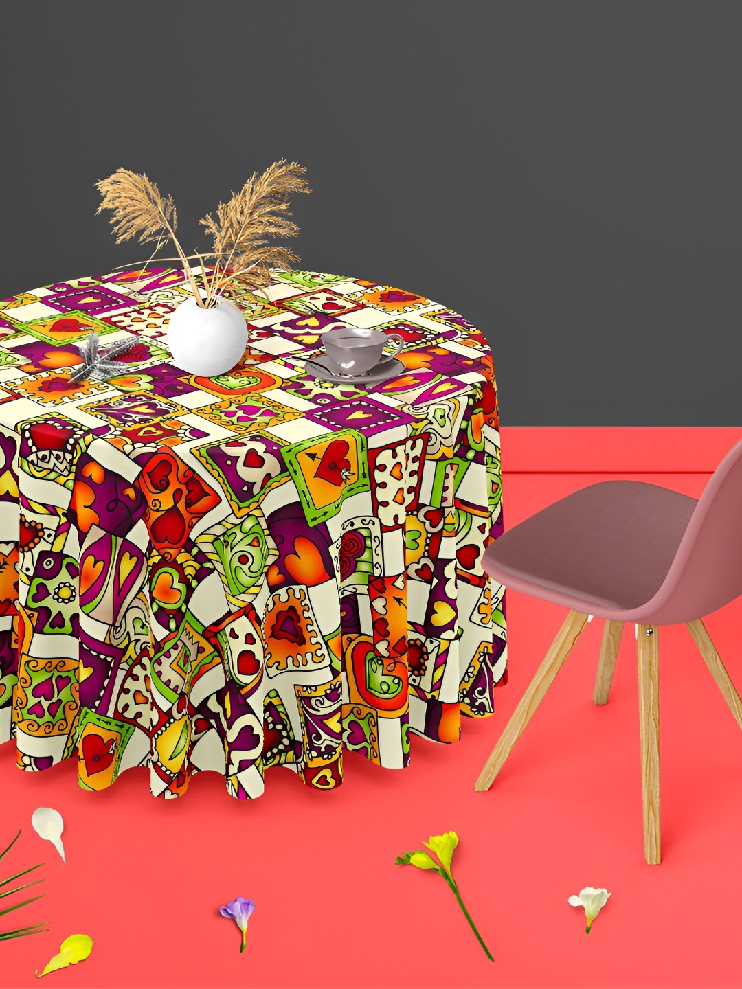 

ArtzFolio Orange & Green Printed Anti-Slip Round 8-Seater Table Cover