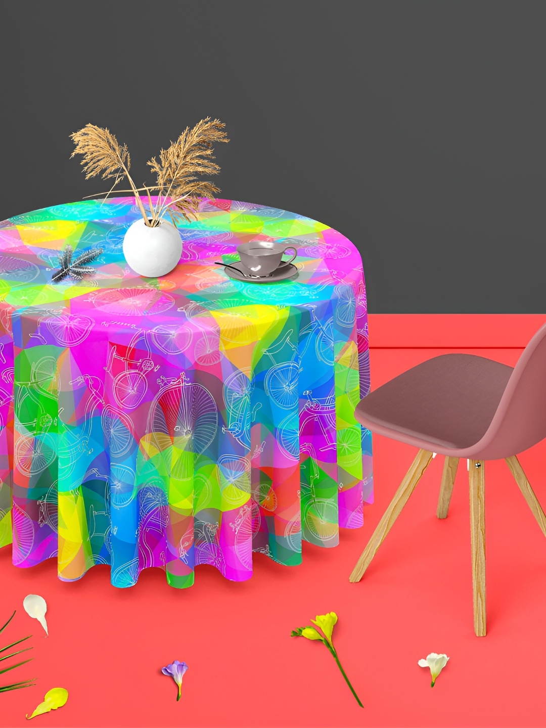 

ArtzFolio Pink & Blue Anti-Slip Round 6-Seater Table Cover