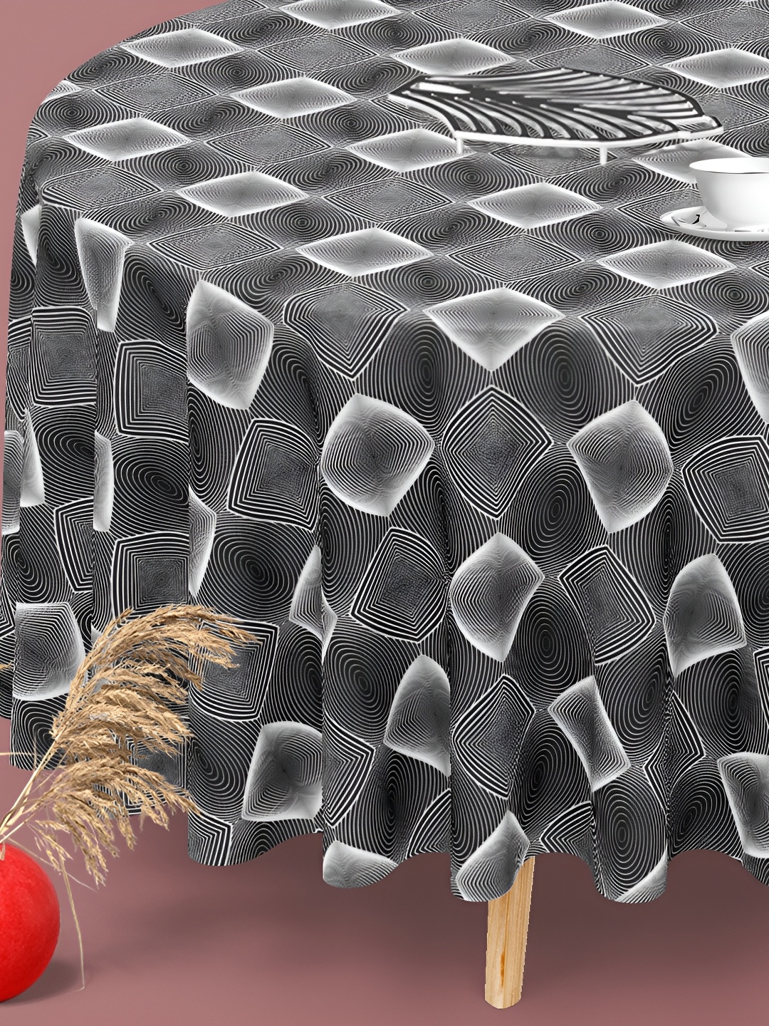 

ArtzFolio Grey & Black Anti-Slip Round 4-Seater Table Cover