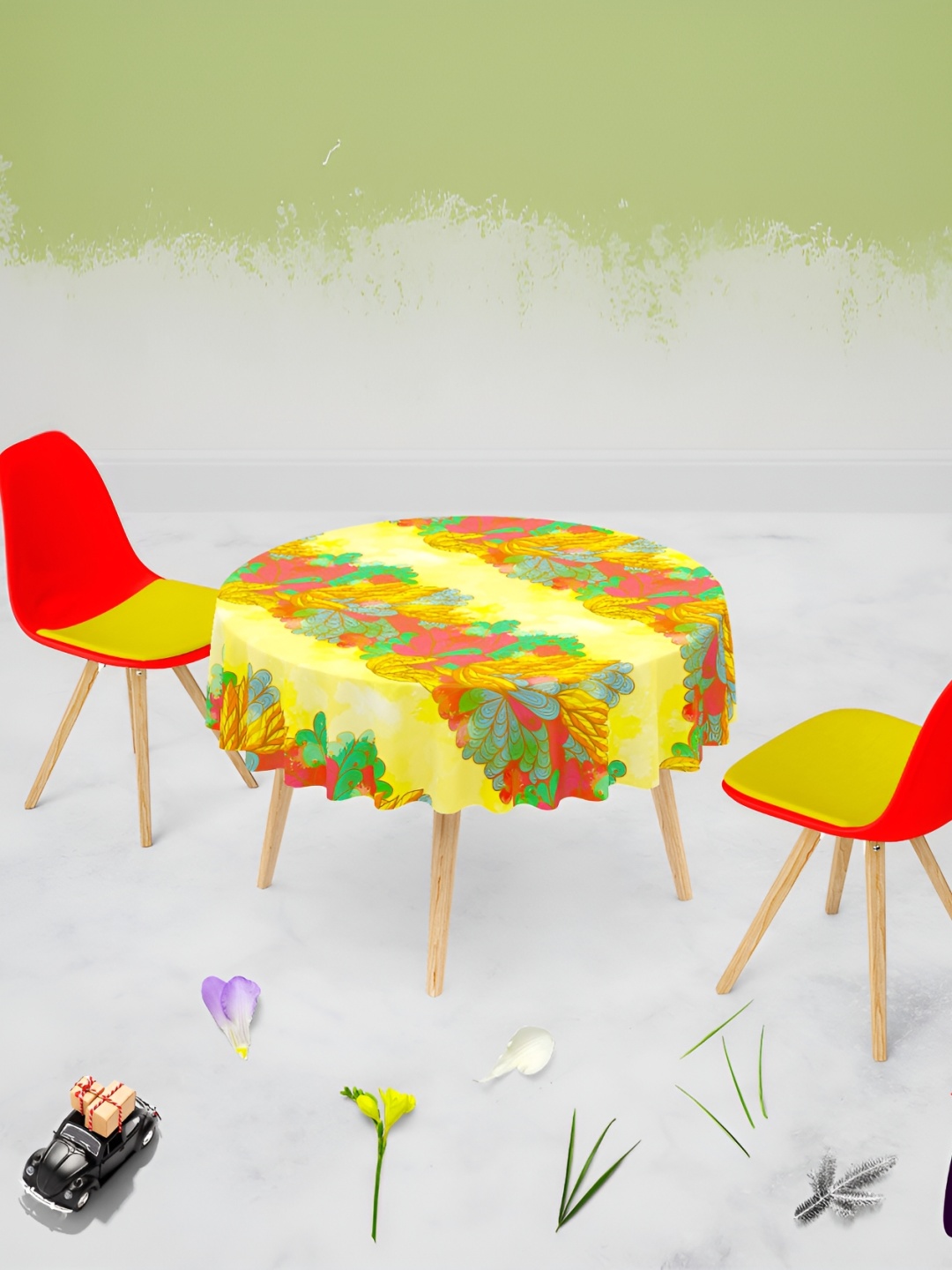 

ArtzFolio Yellow & Green Printed Velvet Anti Slip Round Table Cover