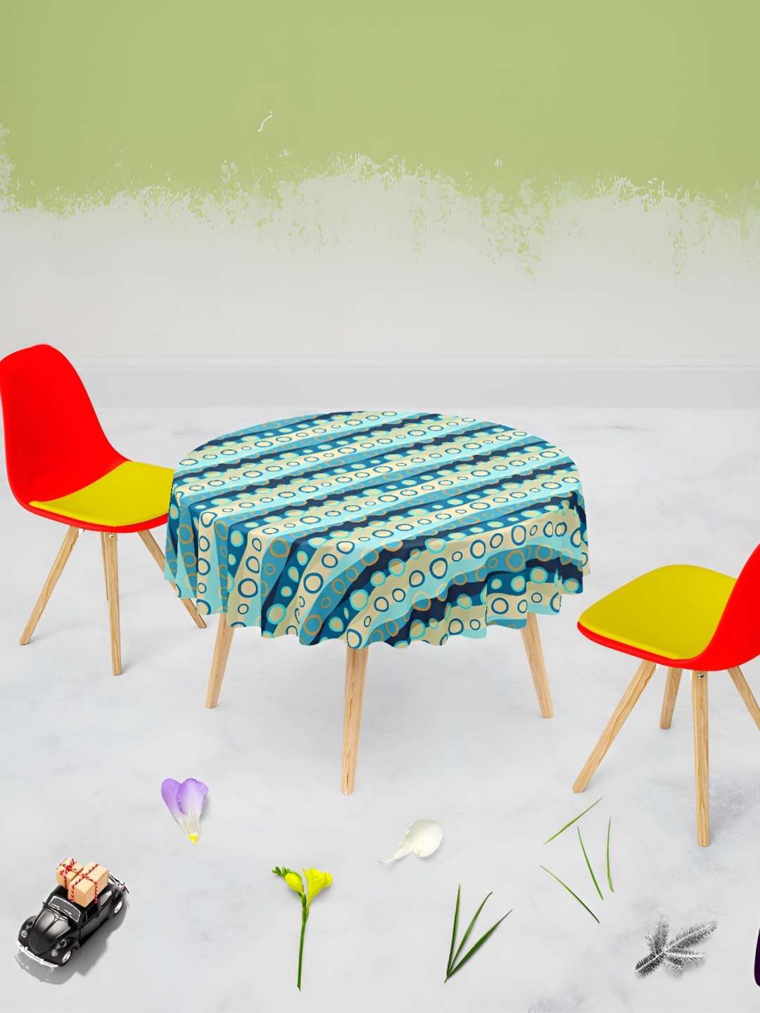 

ArtzFolio Blue Printed Anti-Slip Round 8-Seater Table Cover