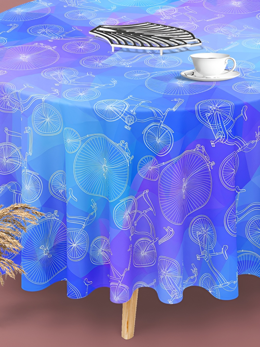 

ArtzFolio Blue & Purple Velvet Anti-Slip Round 8-Seater Table Cover