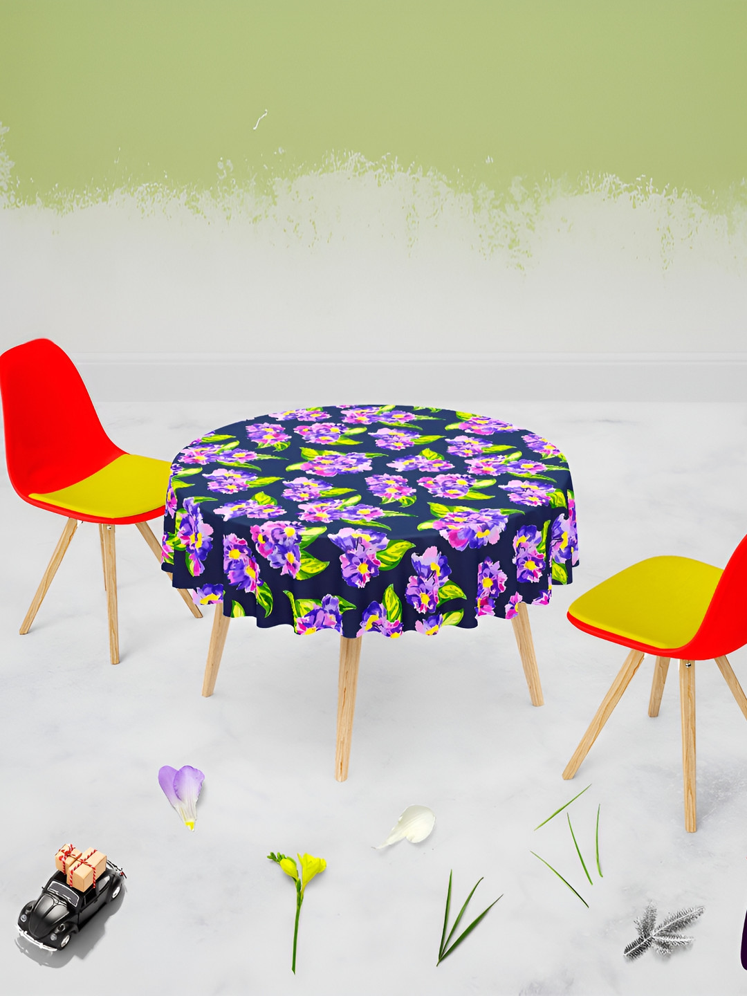 

ArtzFolio Green & Pink Printed Anti-Slip Round 4 Seater Table Cover