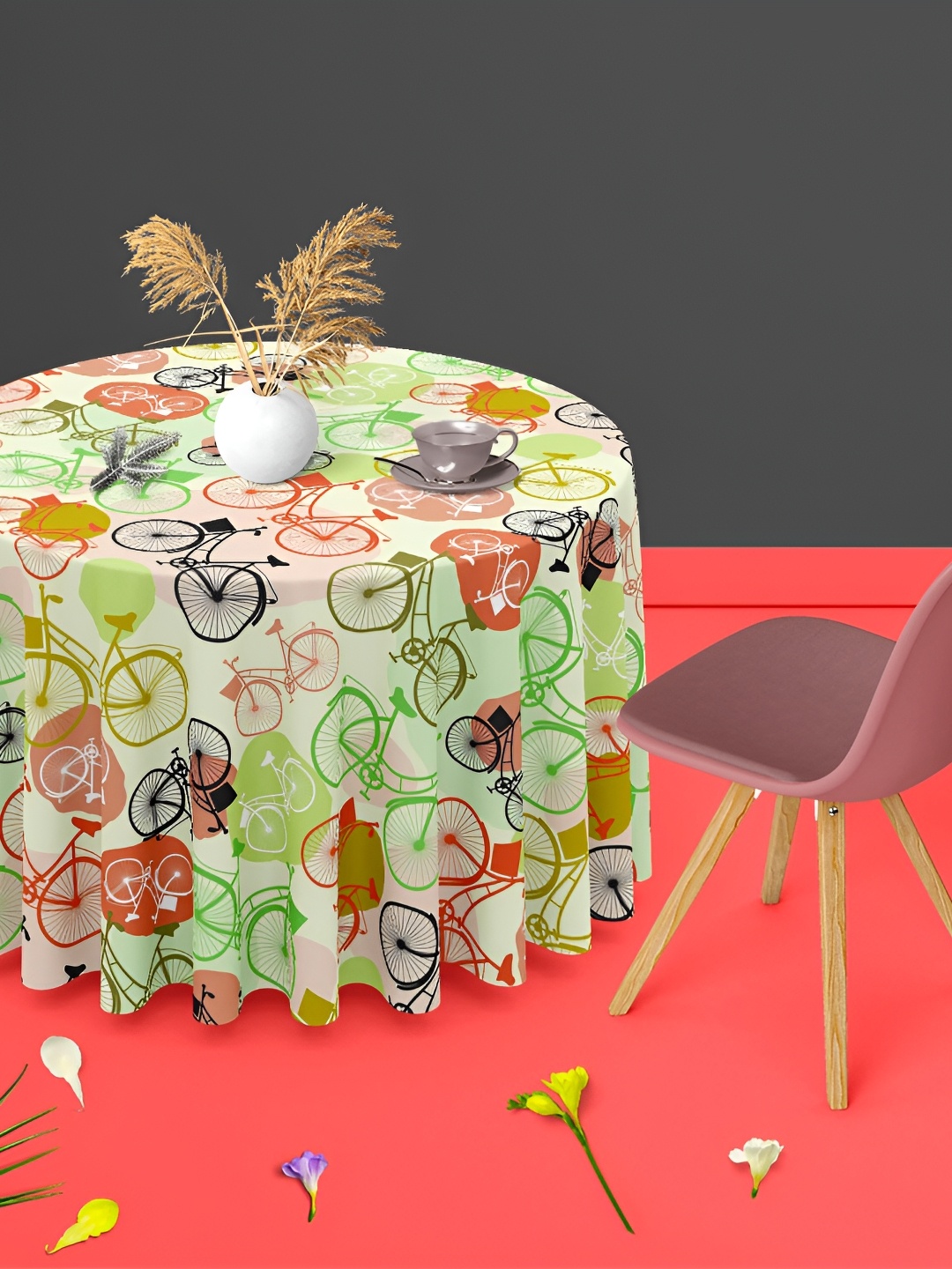

ArtzFolio Green Printed Anti-Slip Velvet Round 8-Seater Table Cover