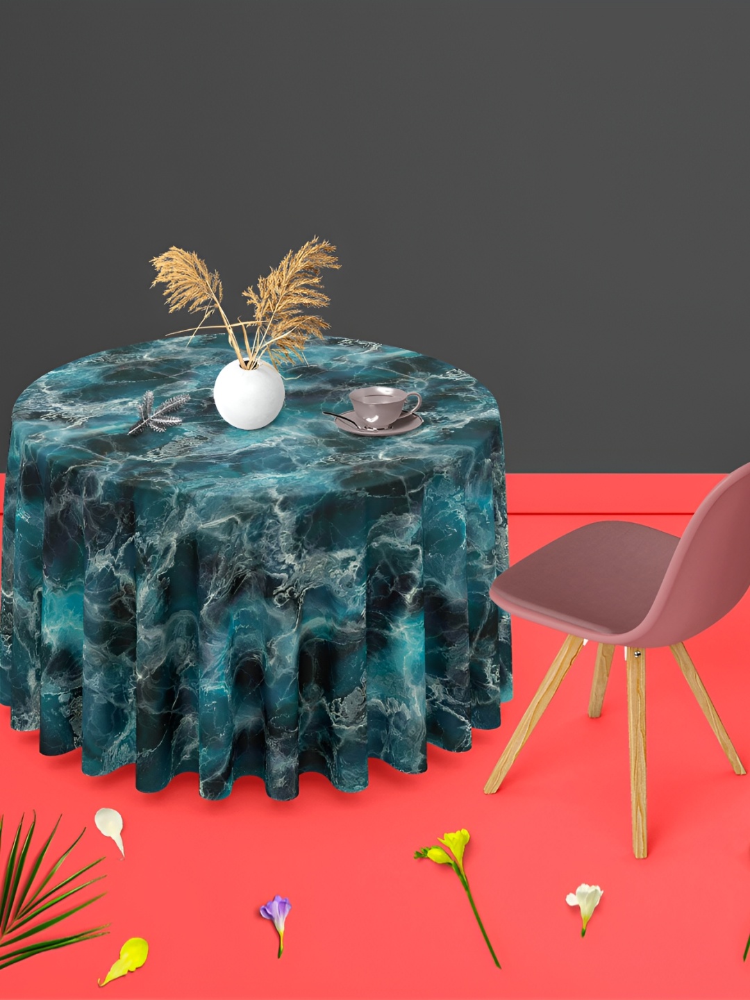 

ArtzFolio Black & Blue Abstract Printed Anti-Slip Round 6-Seater Table Cover